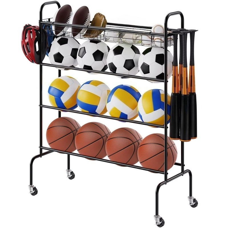 Sports Equipment Garage Storage - 4-layer rolling basketball hoop, sports equipment