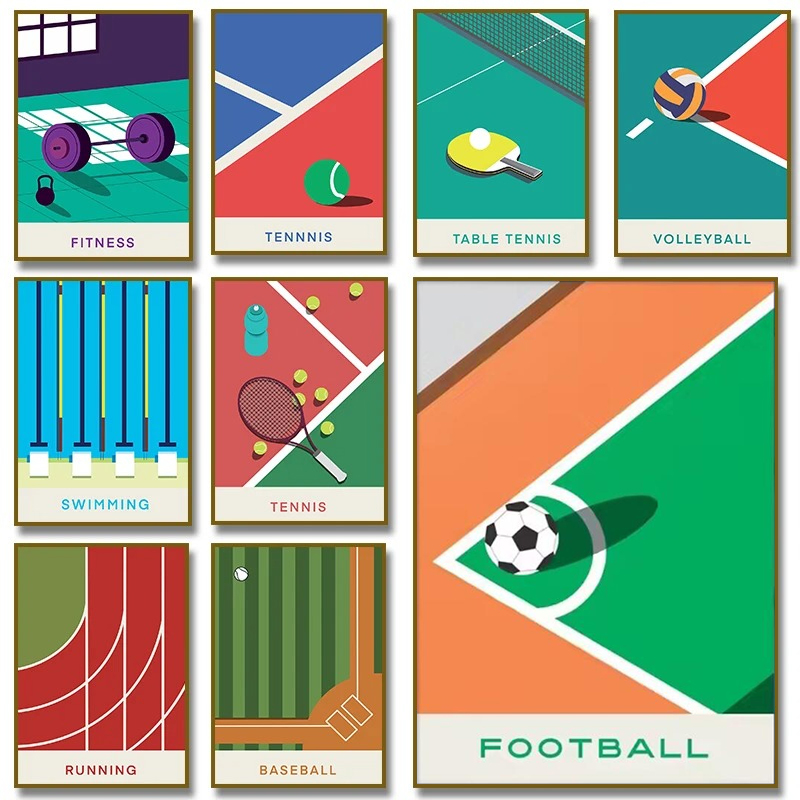 Sports Equipment Poster - Baseball Tennis Table Tennis Soccer Fitness