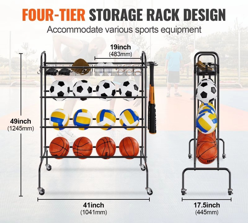 4-layer rolling basketball hoo - Sports Equipment Garage Storage 评论和价格