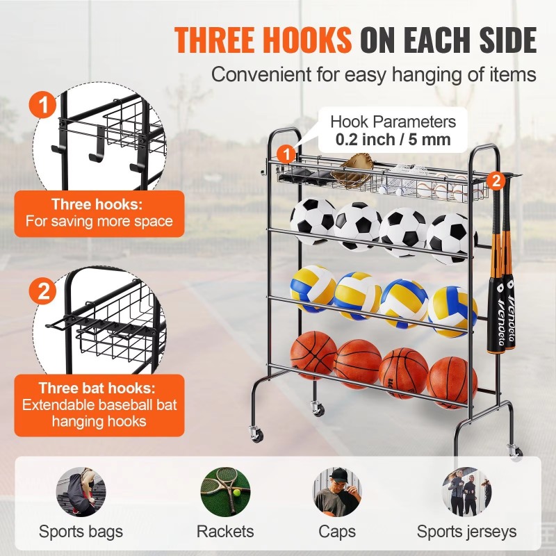 4-layer rolling basketball hoo - Sports Equipment Garage Storage 评论和价格